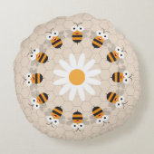 Cartoon Cute Funny Honey Bee Honeycomb Rond Kussen (Achterkant)