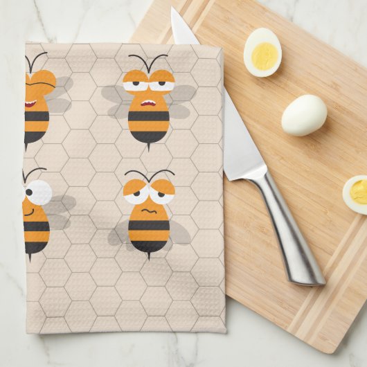 Cartoon Cute Funny Honey Bee Honeycomb Theedoek (Quarter Fold)