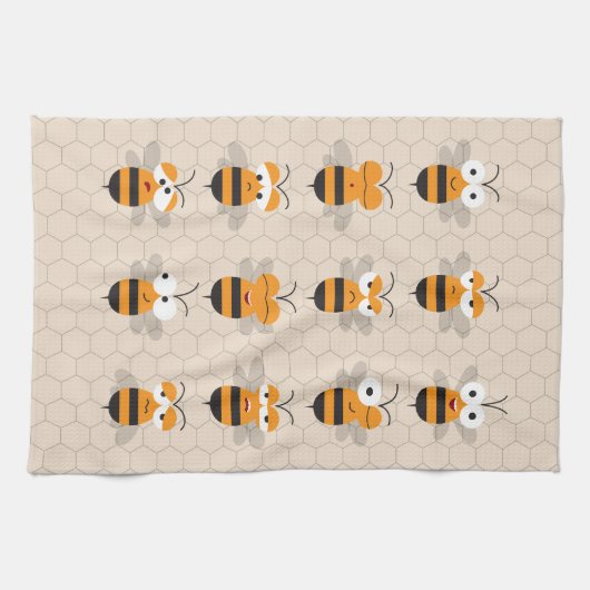 Cartoon Cute Funny Honey Bee Honeycomb Theedoek (Horizontaal)
