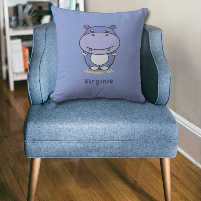 Cartoon Cute Hippo Blue Pillow Kussen (Cartoon Cute Hippo Blue Pillow)