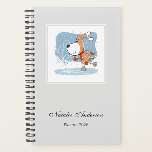 Cartoon Cute Ice Skating Dog Puppy Planner 2026 (Devant)