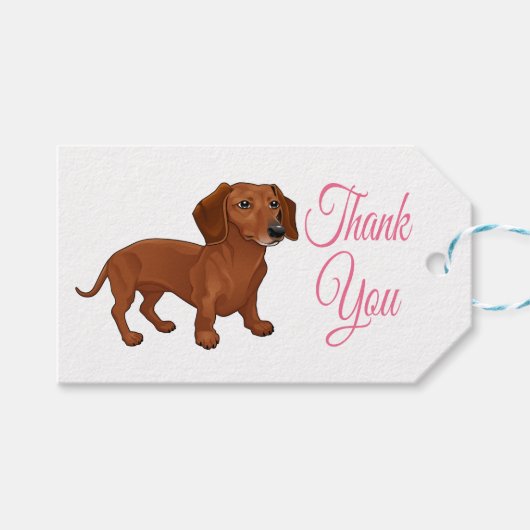 Cartoon Dachshund Bruin Puppy Dog Dank u Cadeaulabel (Voorkant (Horizontaal))