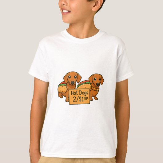 Cartoon Dachshunds as hot dogs T-shirt (Voorkant)