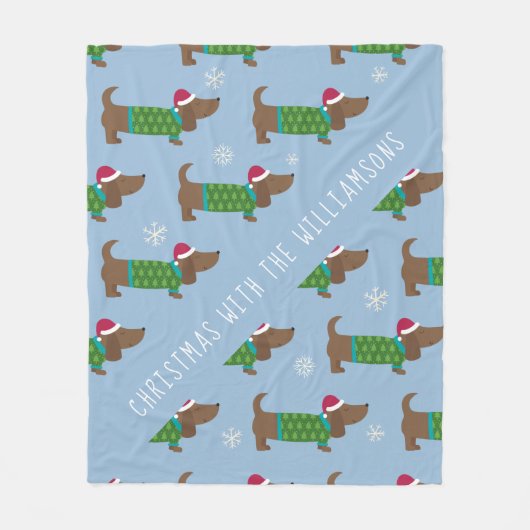 Cartoon Daschund kerstscene Fleece Blanket (Voorkant)