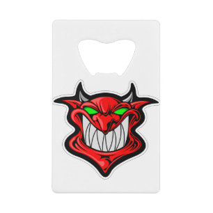 Cartoon demon face head satan kredietkaart flessenopener