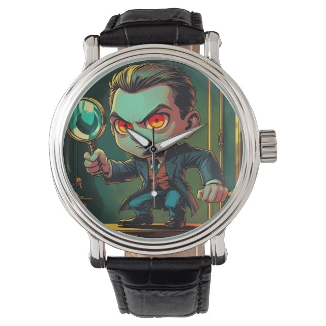Cartoon Detective Thema Watch Horloge (Voorkant)