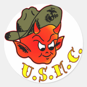 Cartoon Devil Marine Corps Ronde Sticker