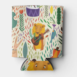 Cartoon dieren, muziekinstrumenten behang. blikjeskoeler