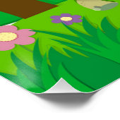 Cartoon Dieren rond een hond in een groen landscha Perfect Poster (Hoek)
