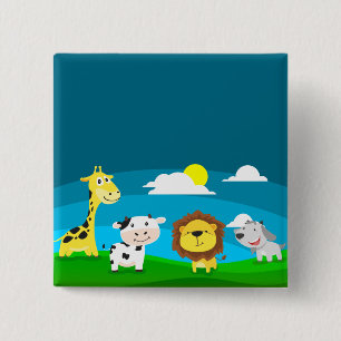Cartoon dieren       vierkante button 5,1 cm