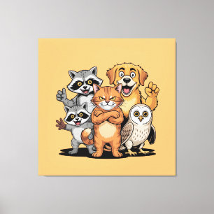 Cartoon Dieren Vrienden Team Illustratie Canvas Afdruk