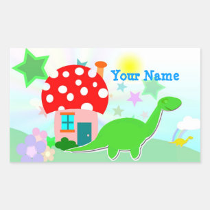 Cartoon Dino & Mushroom House Naam Sticker