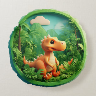 Cartoon Dinosaur in Bamboebos Rond Kussen