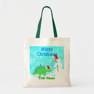 Cartoon Dinosaur Snowman Merry kerstcadeau Tote Bag