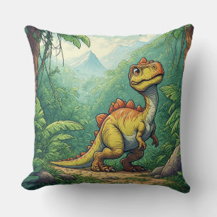 Cartoon-dinosaurus die een tropische jungle verken kussen