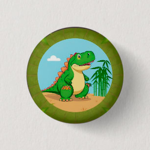 Cartoon dinosaurus in een tropisch tafereel ronde button 3,2 cm