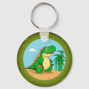 Cartoon dinosaurus in een tropisch tafereel sleutelhanger