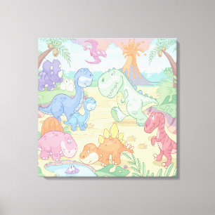 Cartoon Dinosaurus Verpakt Canvas Afdruk