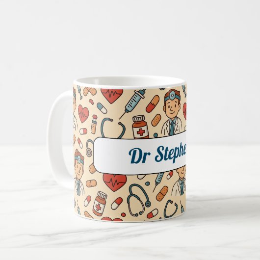 Cartoon Doctor Science Pattern Koffiemok (Voorkant links)