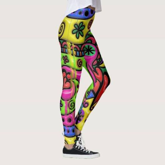 Cartoon doedle druppelverf abstract leggings (Rechts)