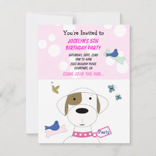 Cartoon Dog Birthday Party Invitation Kaart