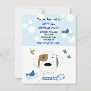 Cartoon Dog Birthday Party Invitation Kaart