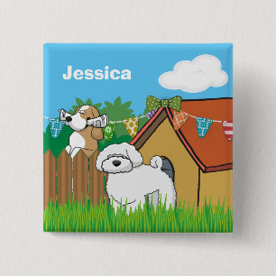 Cartoon Dog House Naburen gepersonaliseerd Vierkante Button 5,1 Cm