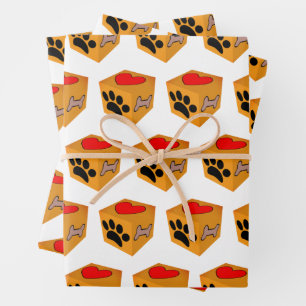 Cartoon Dog Paw Heart en Bone Inpakpapier Vel