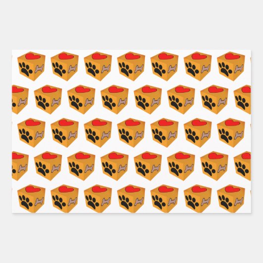Cartoon Dog Paw Heart en Bone Inpakpapier Vel (Voorkant)