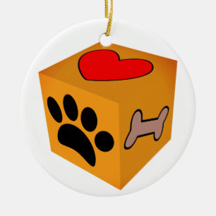 Cartoon Dog Paw Heart en Bone Keramisch Ornament