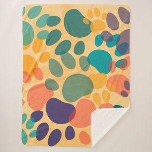 Cartoon Dog Paw Print Colorful Abstracte Art Sherpa Deken
