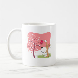 Cartoon Dog Puppy Bird Bloom Flower Pink Green Mok