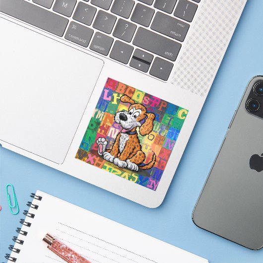 Cartoon Dog Sticker (Laptop met iPhone)