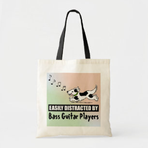 Cartoon Dog vervormd door bass Guitar-spelers Tote Bag