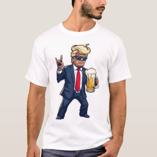 Cartoon Donald Trump in dynamische pose met bier M T-shirt