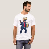 Cartoon Donald Trump in dynamische pose met bier M T-shirt (Voorkant volledig)