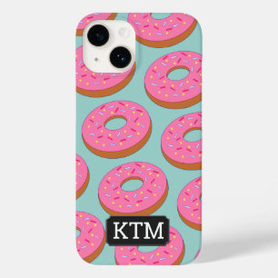 Cartoon Donut Circles met Roze Topping aangepast Case-Mate iPhone 14 Hoesje