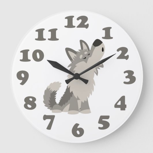 Cartoon doux Wolf et chiffres Horloge murale (Recto)