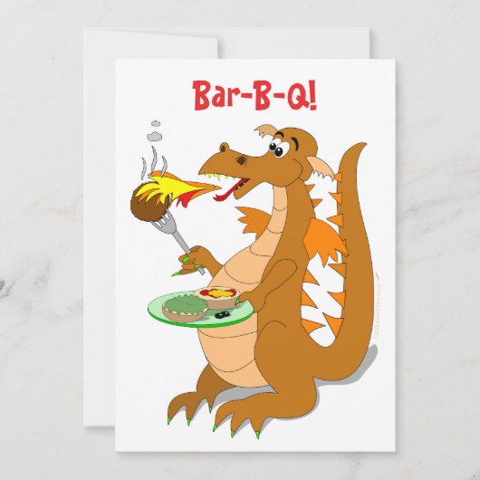 Cartoon dragon Bar-B-Q partijuitnodigingen Sjabloo Kaart (Voorkant)