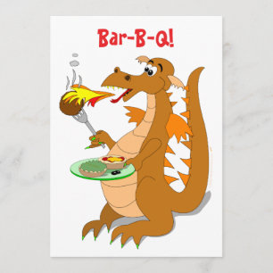 Cartoon dragon Bar-B-Q partijuitnodigingen Sjabloo Kaart