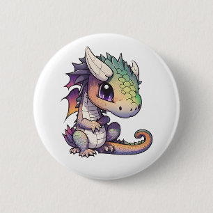 Cartoon Dragon Illustratie Ronde Button 5,7 Cm