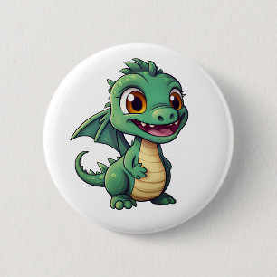 Cartoon Dragon Illustratie Ronde Button 5,7 Cm