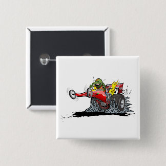 Cartoon dragster vierkante button 5,1 cm