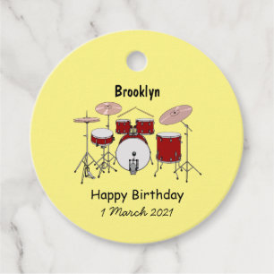 Cartoon Drum kit Bedankjes Labels
