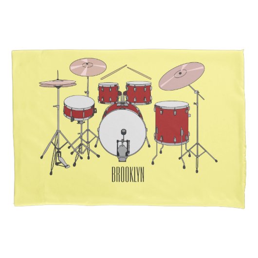 Cartoon Drum kit Kussensloop (Voorkant)
