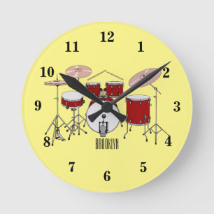Cartoon Drum kit Ronde Klok