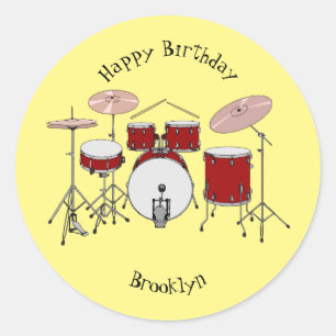 Cartoon Drum kit Ronde Sticker