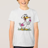 Cartoon Duck with Raised Finger Delivering a Messa Tri-Blend Shirt (Voorkant)