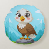 Cartoon Eagle on Rock – Cute Vector Character Rond Kussen (Voorkant)