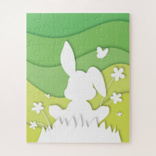 Cartoon-easter-bunny op gras legpuzzel